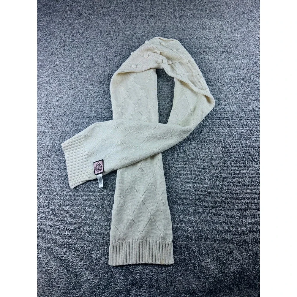 Juicy Couture Scarf Women White Diamond Bobble Knit Cashmere Angora Wool Blend‎